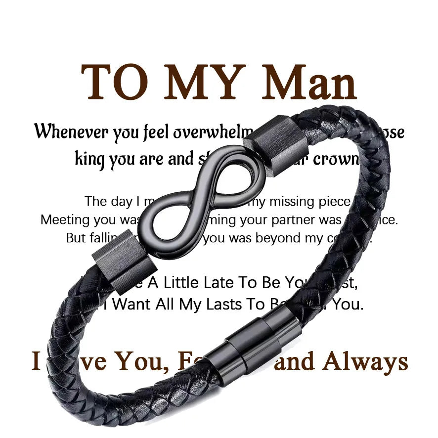Simple Style Infinity 304 Stainless Steel Pu Leather Men's Bracelets