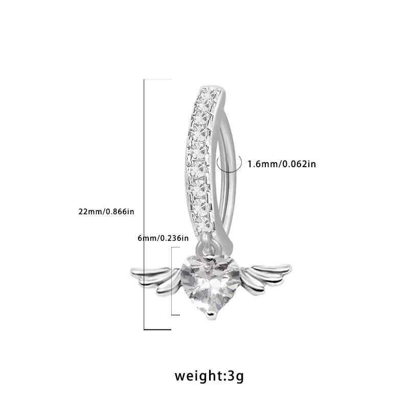 1 Piece Belly Rings Retro Punk Commute Heart Shape Wings Butterfly 316 Stainless Steel  Alloy Inlay Resin Rhinestones Glass White Gold Plated