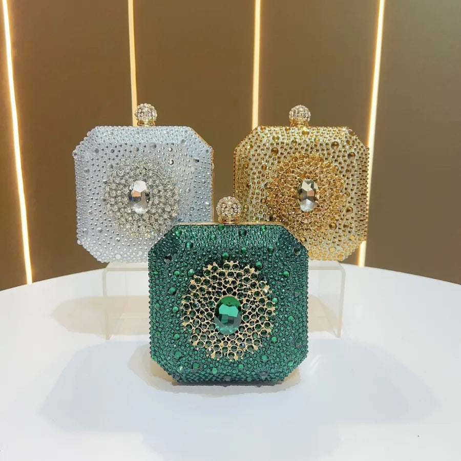 Elegant Sparkling Green Mini Clutch Bag With Diamond Buckle Decoration For Women Fashionable Personal Touch Evening Bag
