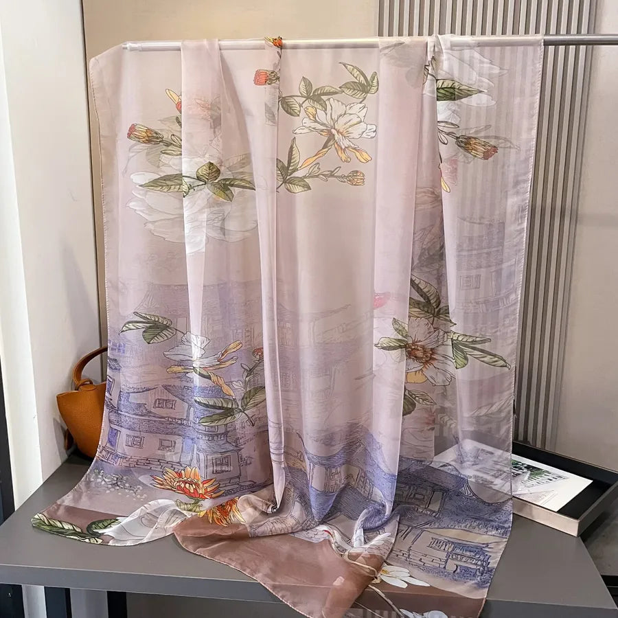 Women's Retro Flower Brocade Yarn Silk Scarf