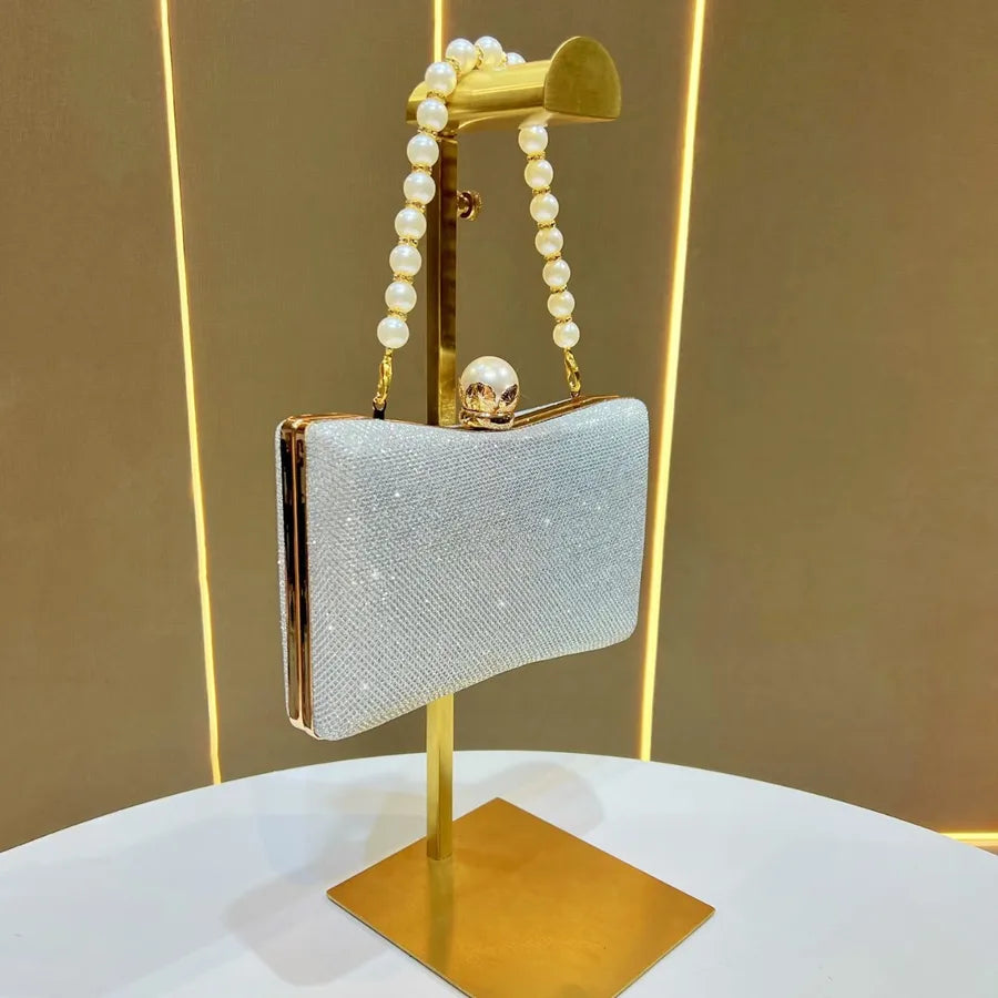 Elegant Evening Clutch Bag Fashionable Chain Handbag Wedding Maid Of Honor Dress Bag Square Polyester Beaded Shiny Sequins
