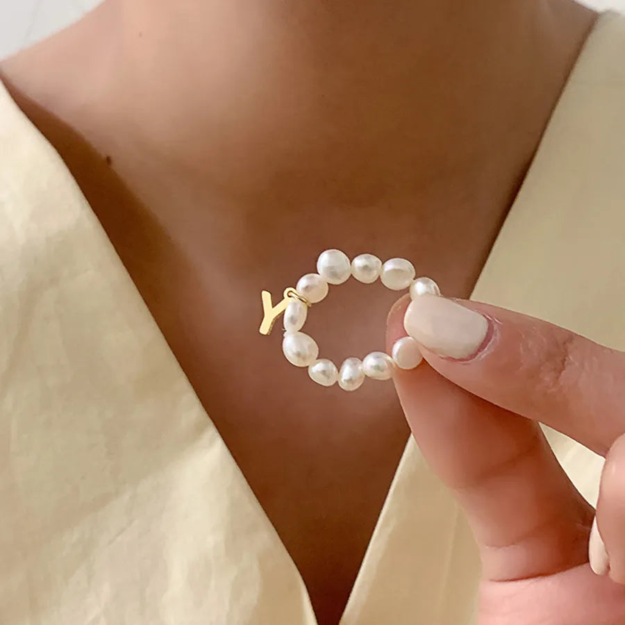 Retro Letter Freshwater Pearl Rings In Bulk