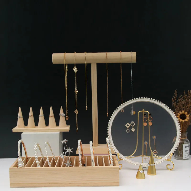 Solid Wood Creative Jewelry Display Props Earrings Rack Storage Bracelet Necklace Display Jewelry Rack Set