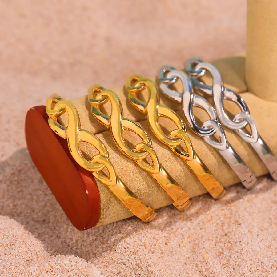 Hip-Hop Luxurious Punk Infinity 304 Stainless Steel 18K Gold Plated Bangle In Bulk