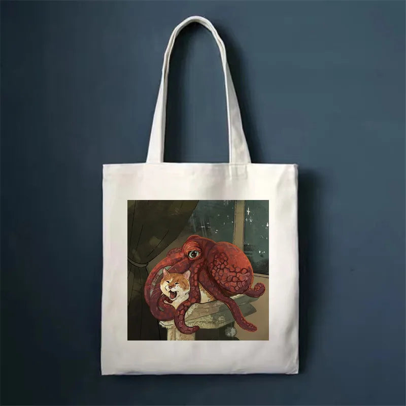 women's simple style cat shopping bags