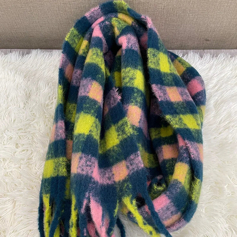 women's fashion stripe polyester tassel winter scarves