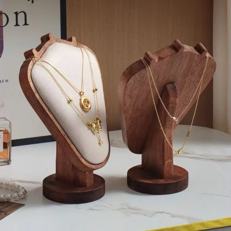 Walnut Texture Necklace Display Stand Mannequin Jewelry Showcase Window Display Props Luxury Wooden Real Material Exhibits