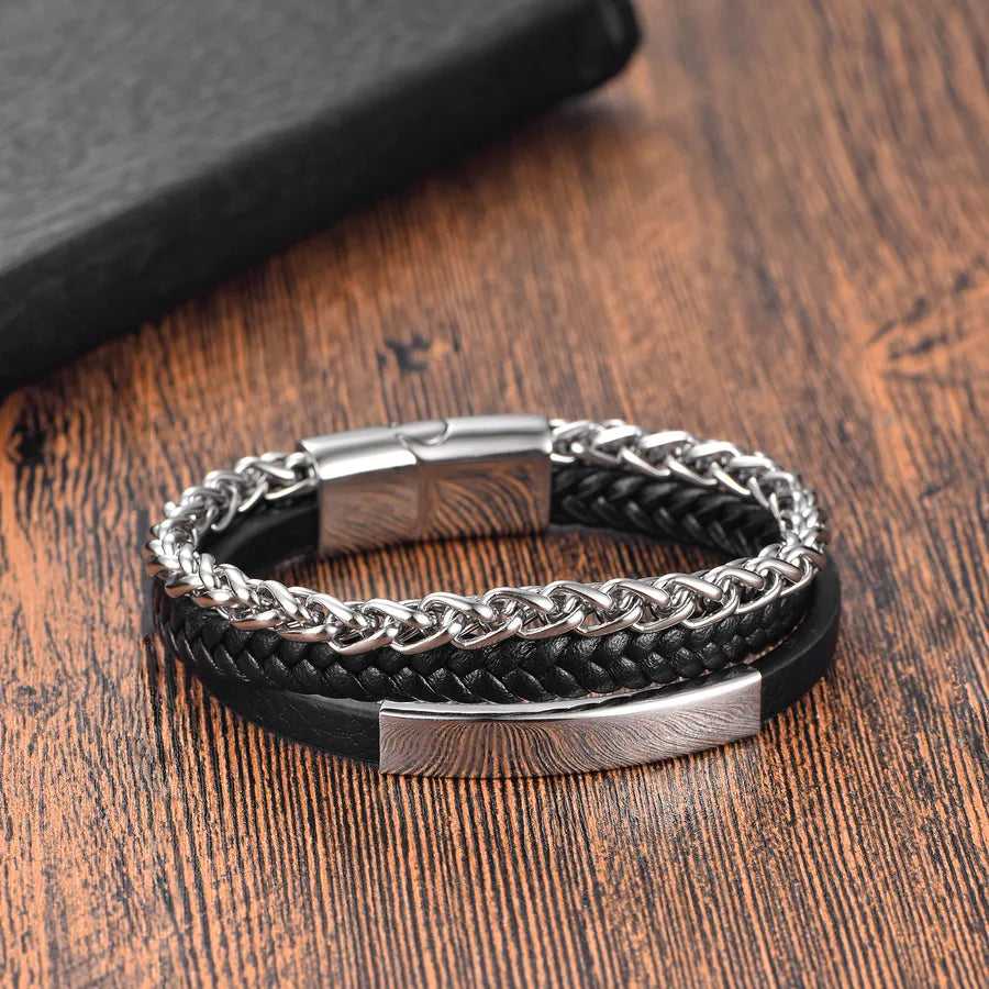 Hip-Hop Geometric Solid Color 316 Stainless Steel  Leather Wholesale Bracelets