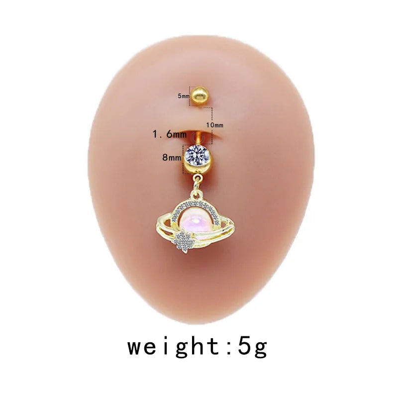 casual cute commute sunflower starry sky snowflake stainless steel copper plating inlay rhinestones zircon white gold plated gold plated belly ring
