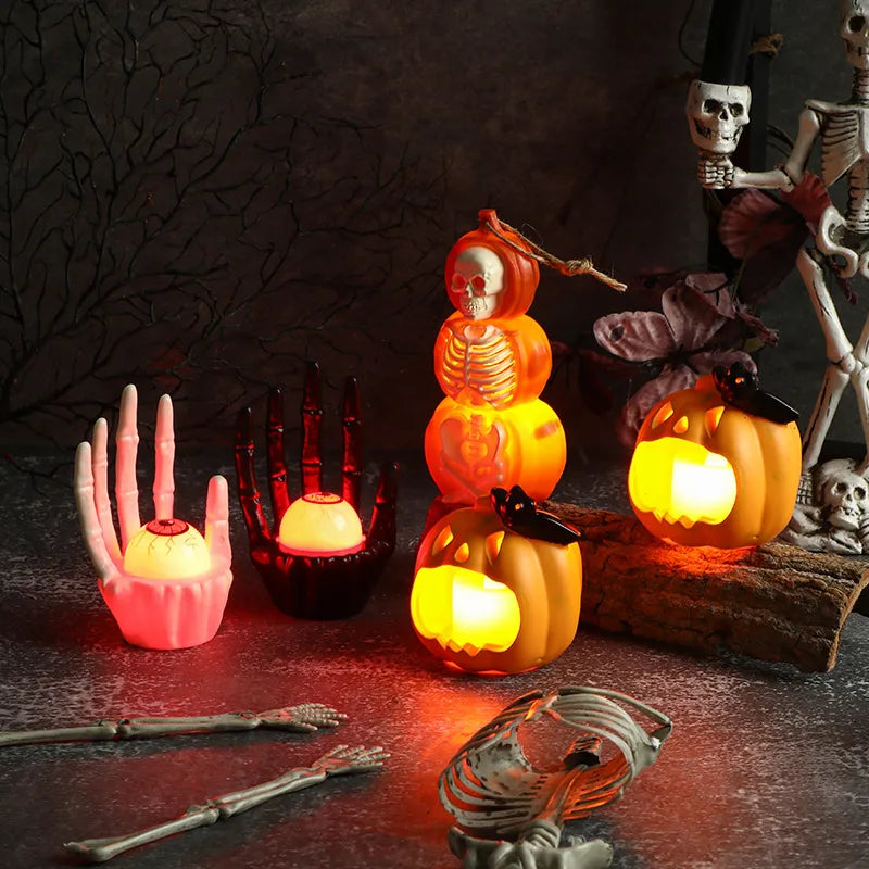 New Halloween Pumpkin Lantern Decoration Skeleton Frame Party Atmosphere Scene Props Festival Decorations Plastic Material