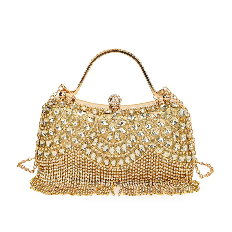 Women's Medium Rhinestone Solid Color Elegant Square Lock clasp Evening Bag