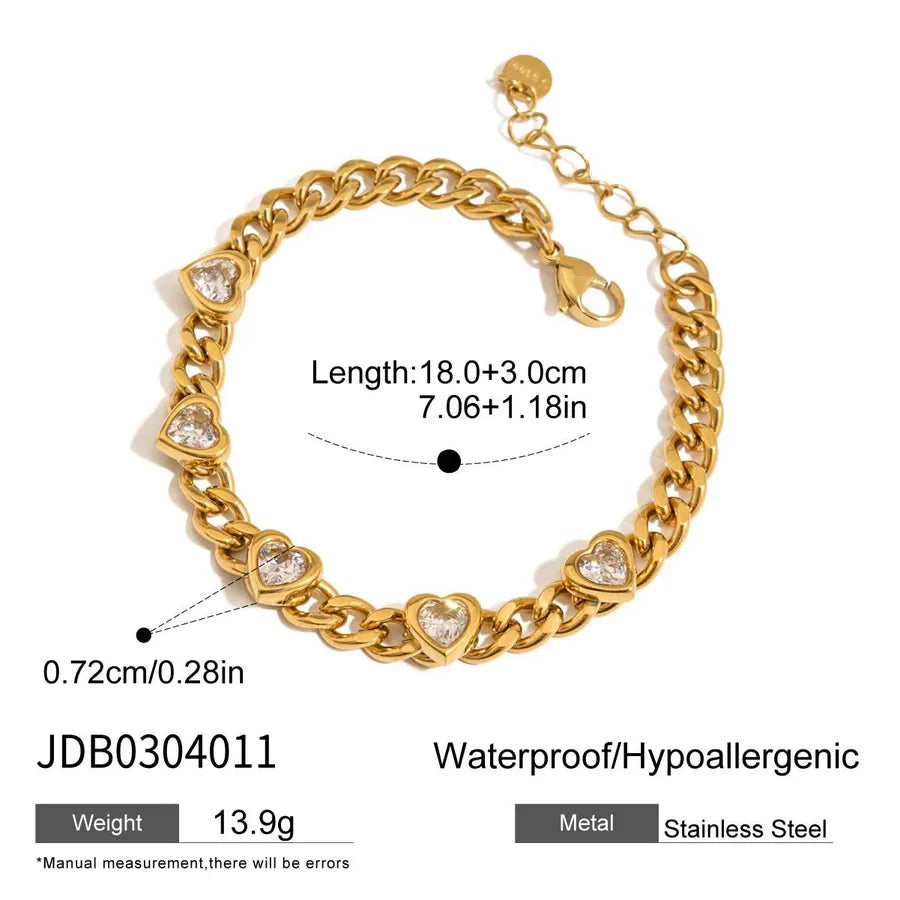 Elegant Sweet Simple Style Heart Shape Lock 304 Stainless Steel Beaded Chain Cuban Link Chain Curb Chain Tennis Chain Bracelets In Bulk