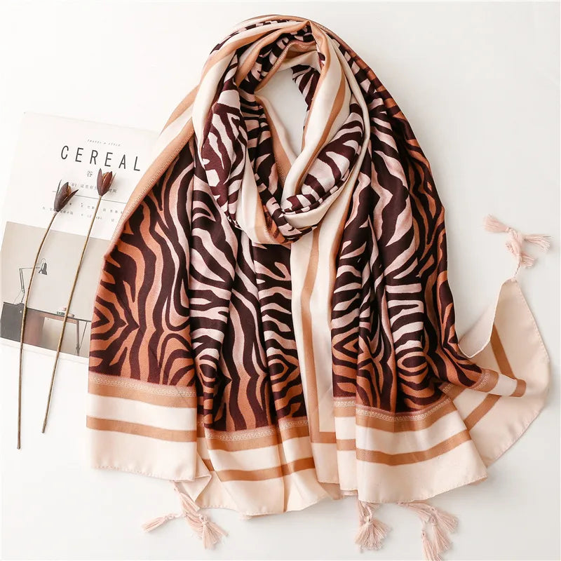 women's retro zebra polyester silk scarves
