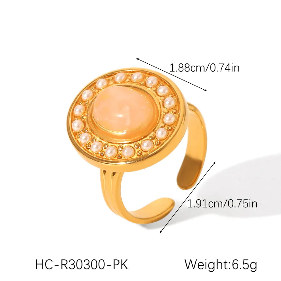 Wholesale Jewelry Casual Commute Shiny Round 304 Stainless Steel Crystal Pearl 18K Gold Plated Open Rings Rings