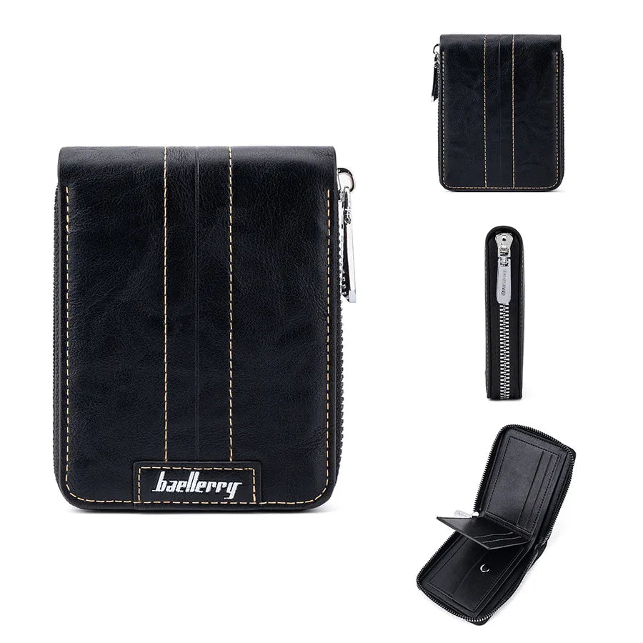 Men's Solid Color Pu Leather Zipper Small Wallets