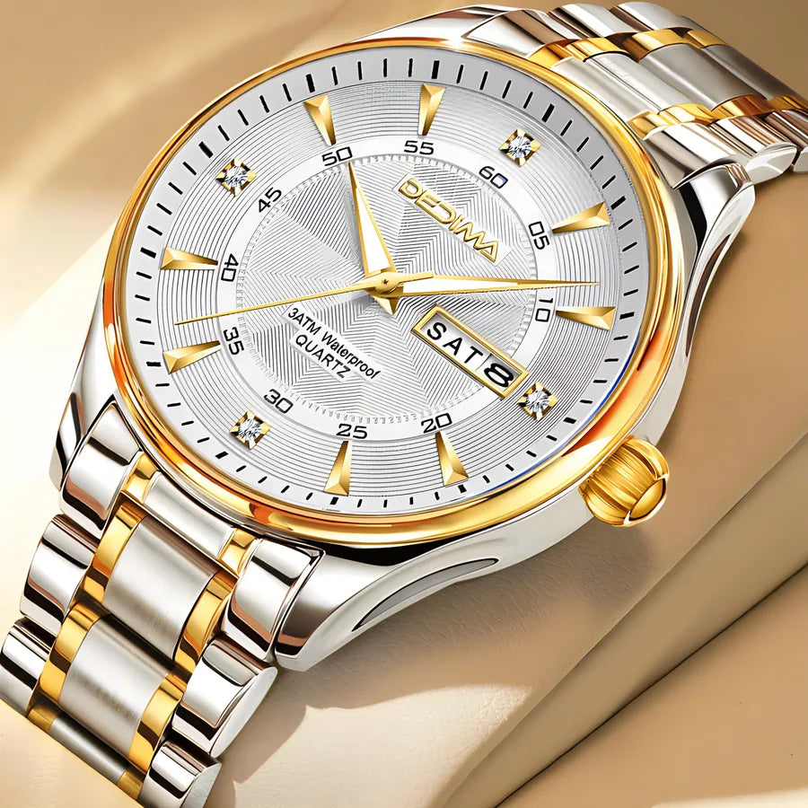 Casual Color Block Solid Color Butterfly Double Snap Quartz Men's Watches