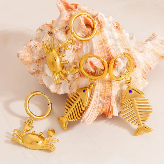 1 Piece Casual Pastoral Artistic Crab Fish Bone 304 Stainless Steel 18K Gold Plated Drop Earrings