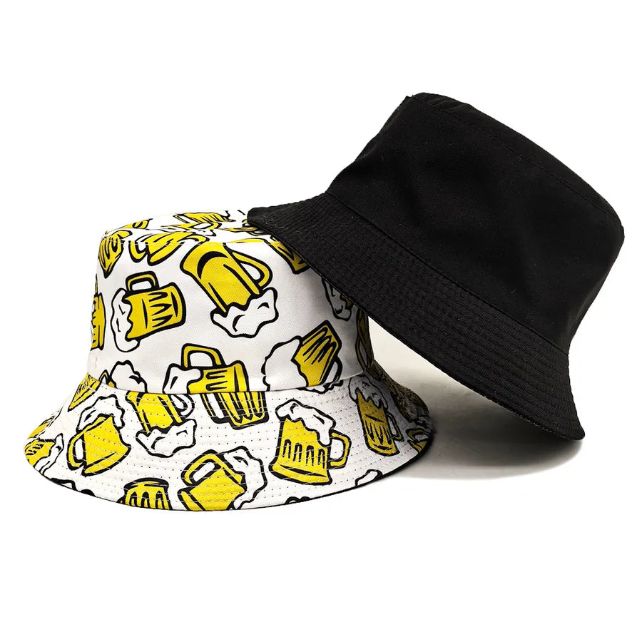 Outdoor Spring Summer Beer Pattern Bucket Hat Unisex Sun Protection Fisherman Style Retro Design Fashionable All-Season Cap