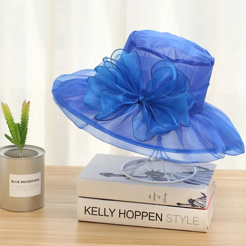 Women's Exaggerated Lady Vacation Solid Color Flower Big Eaves Sun Hat