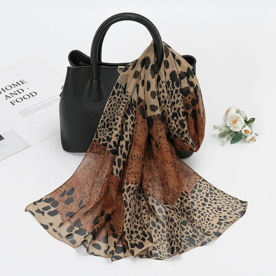 women's fashion leopard chiffon patchwork silk scarves