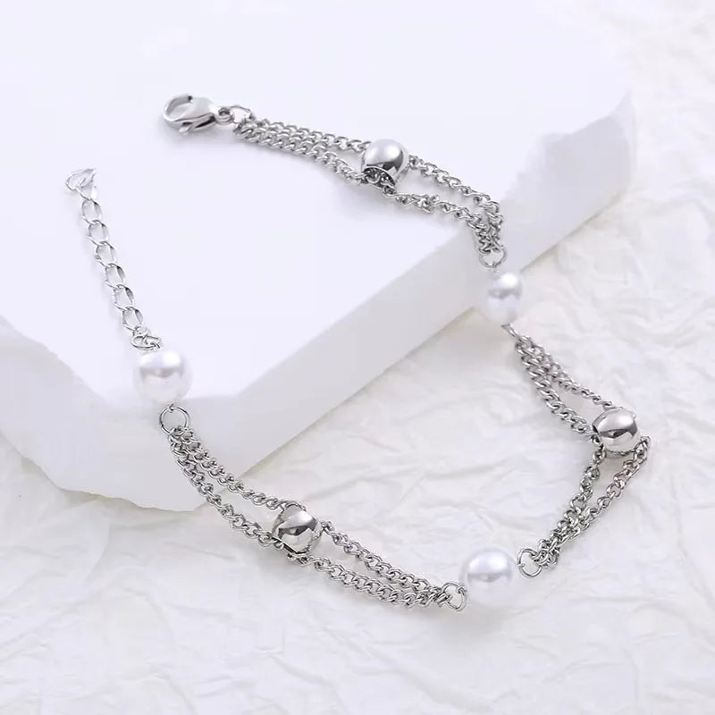 Basic Classic Style Pearl 18K Gold Plated 304 Stainless Steel Artificial Pearl Wholesale Bracelets