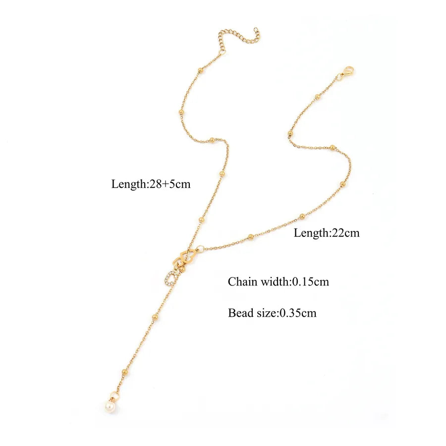 Wholesale Jewelry Elegant Simple Style Classic Style Double Heart Letter 201 Stainless Steel 304 Stainless Steel Artificial Pearl Zircon Ball Clip Chain Pendant Necklace