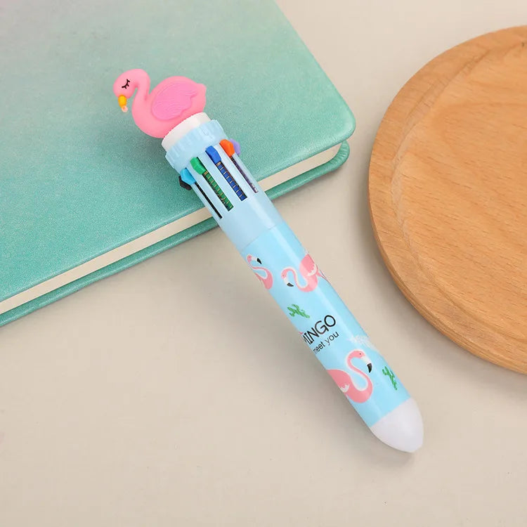 cartoon animal ten-color student stationery retractable ballpoint pen 1pcs