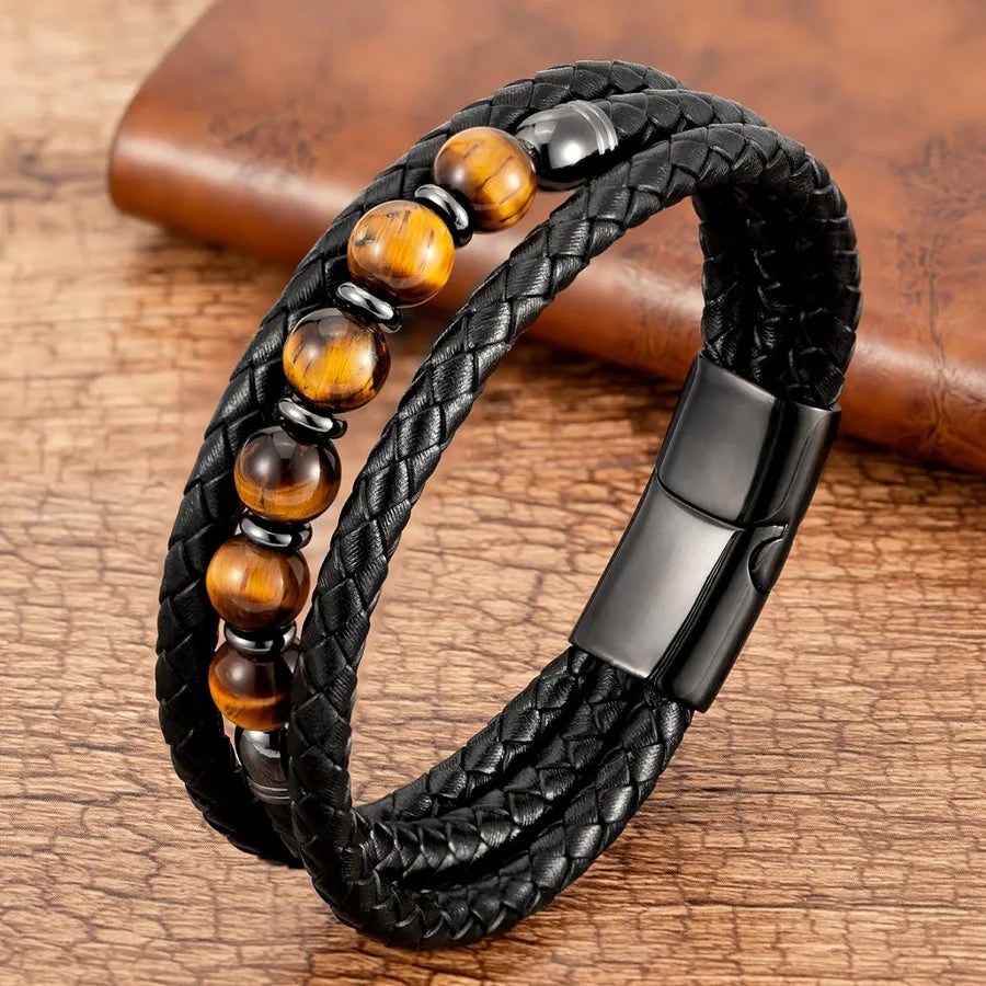 handmade round natural stone tiger eye beaded men's bracelets