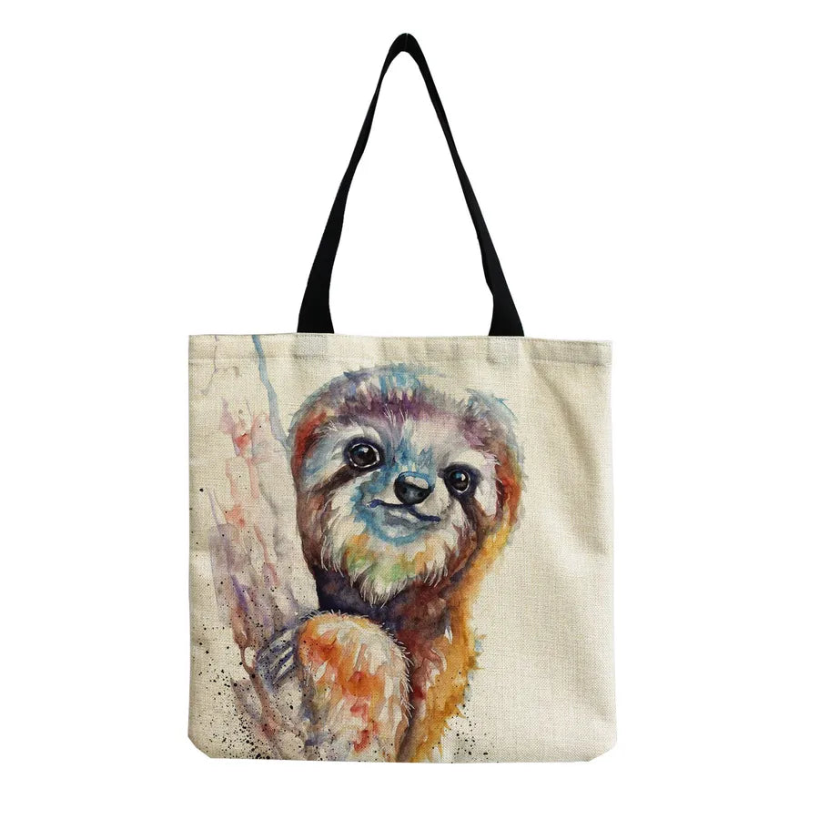 Women's Cute Cartoon Letter Linen Shopping bags