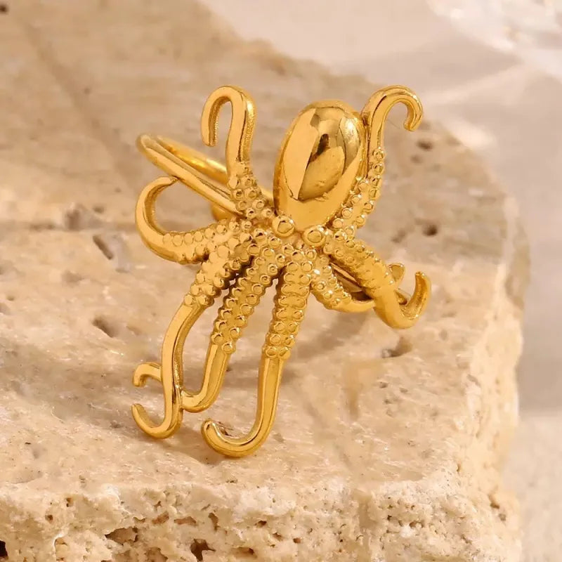 Wholesale Jewelry Cute Funny Tropical Octopus 304 Stainless Steel Plating Open Rings