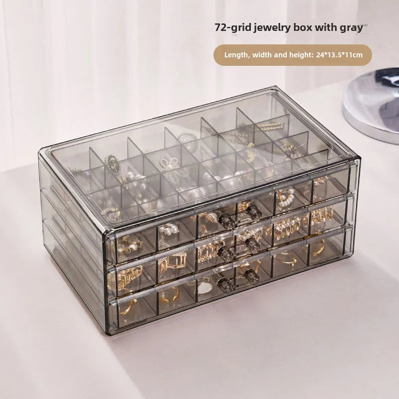 Transparent Multi-layer Capacity Jewelry Storage Box Ring Earring Necklace Bracelet Home Use Internet Celebrity Drawer Style