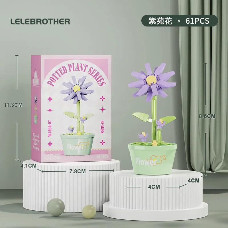 Compatible with  Blocks Flower Children's Educational Assembled Simulation Eternal Flower Flowers Fleshy Potted Toy Gift Wholesale