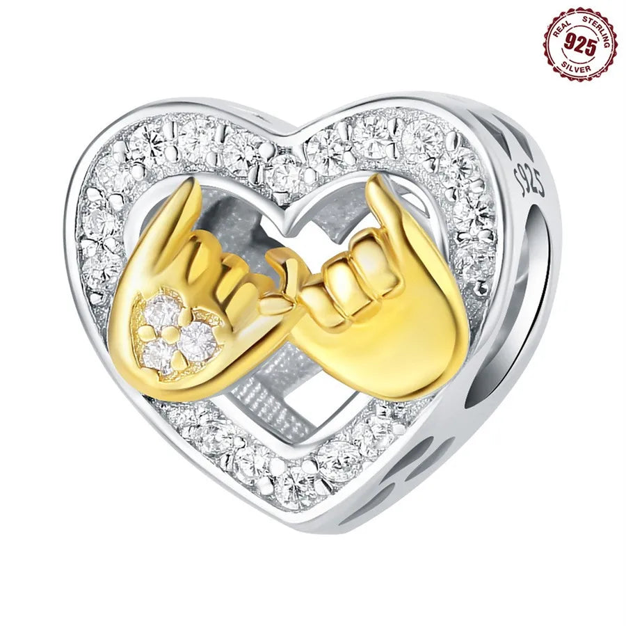 1 Piece 925 Sterling Silver Zircon Human Heart Shape Polished Pendant Beads Jewelry Accessories