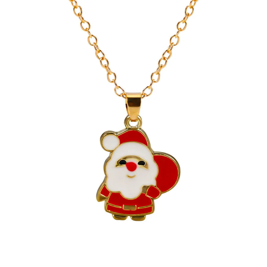 Christmas Themed Alloy Pendant Necklace With Bell Snowflake Design Geometric Pattern For Men And Women Christmas Tree Santa Claus Deer Stick