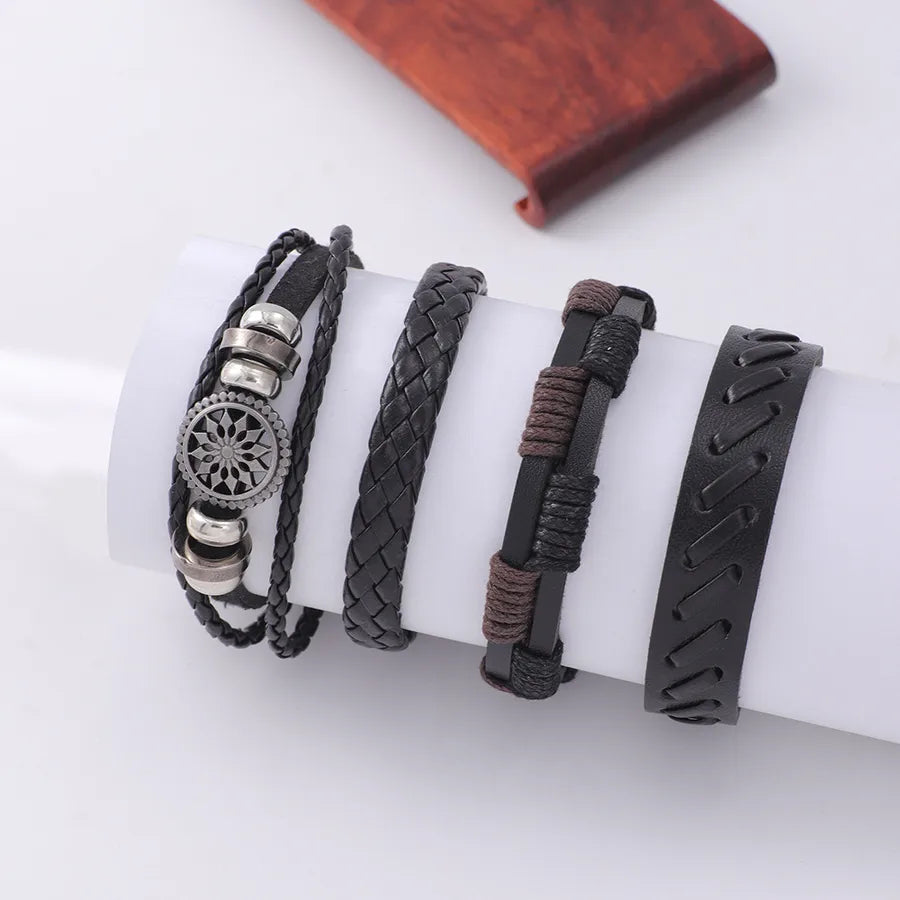 Vintage Style Classic Style Geometric Pu Leather Woven Chain Wrap Bracelets Wholesale