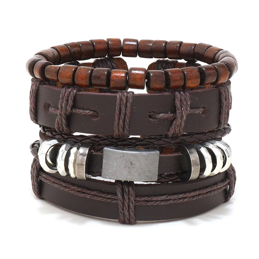 retro geometric pu leather knitting unisex bracelets