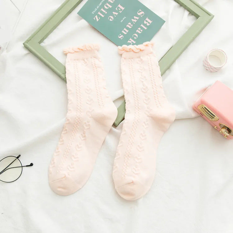 A Pair Cute Sweet Women's Solid Color Cotton Crew Socks