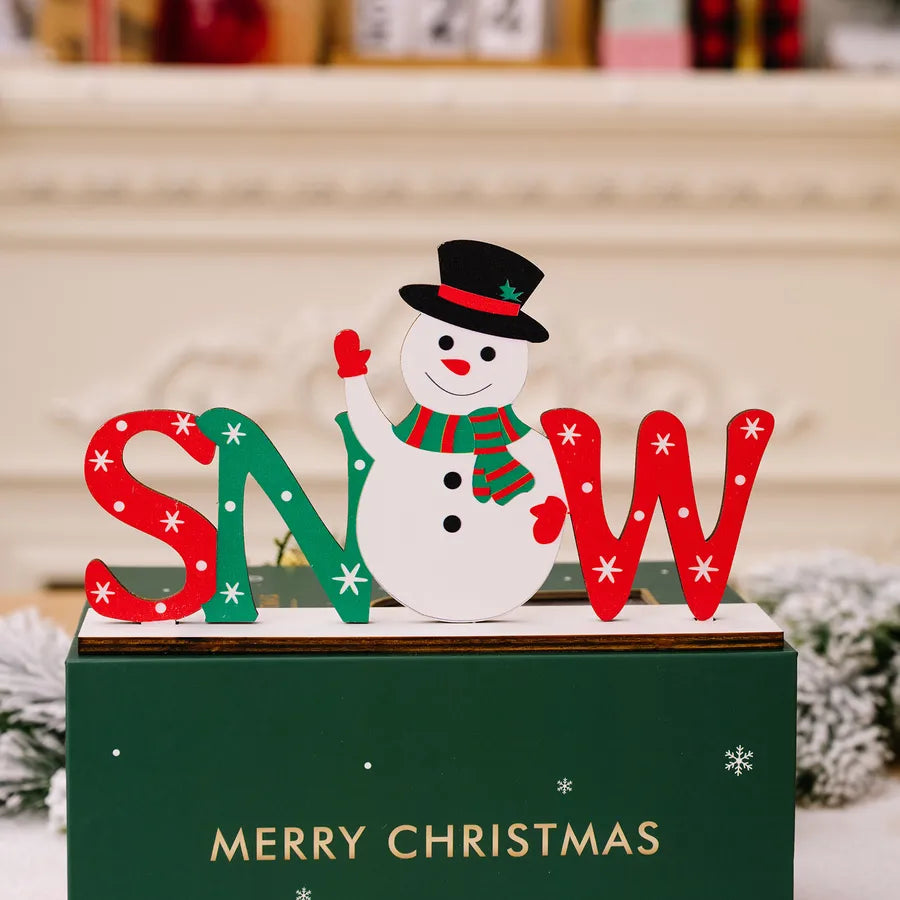 Christmas Cartoon Style Letter Snowman Wood Party Ornaments