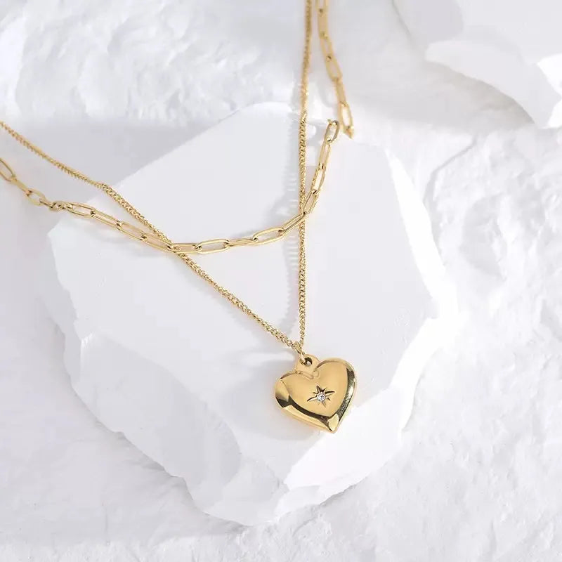 Wholesale Jewelry Vintage Style Simple Style Geometric 304 Stainless Steel 18K Gold Plated cable chain Pendant Necklace