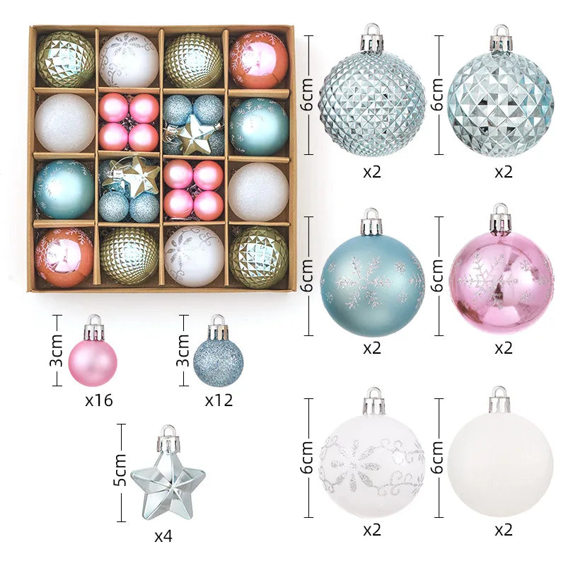 Christmas Decorations 44pcs Set Electroplated Painted Balls New Christmas Ball Christmas Tree Ornaments Simple Style Plastic