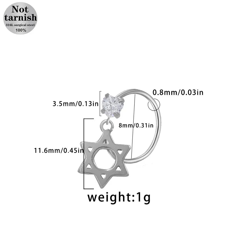 1 Piece Nose Rings & Studs Casual Simple Style Star Moon Fruit 316L Stainless Steel  Polishing Plating White Gold Plated Nose Rings & Studs