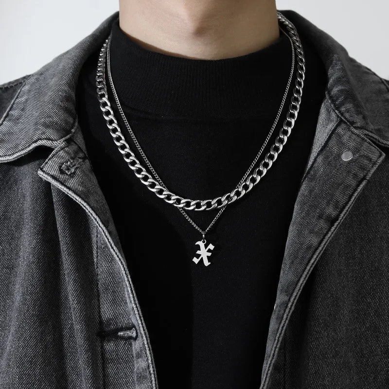 simple style letter titanium steel gold plated layered necklaces in bulk
