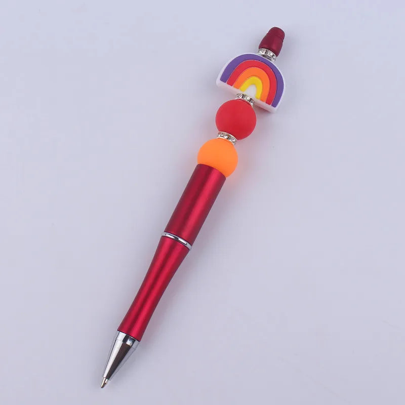 new beaded pen spot diy creative handmade rainbow silicone teether beads beaded pen color plastic writing pen