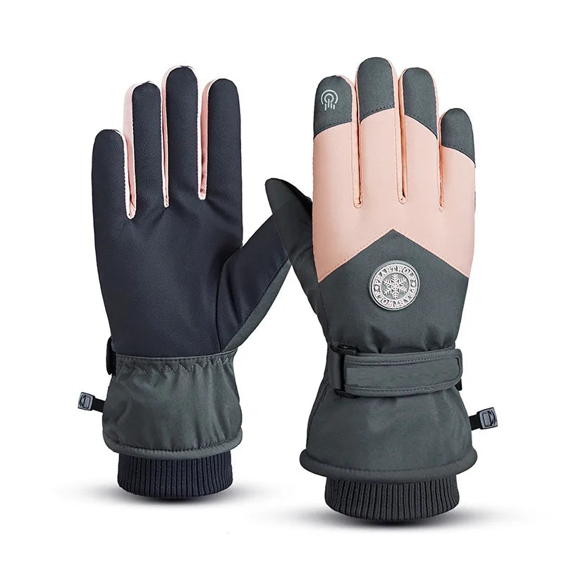 Men's and women's winter ski gloves cotton adult waterproof thickened mountaineering riding warm gloves outdoor snow five finger gloves