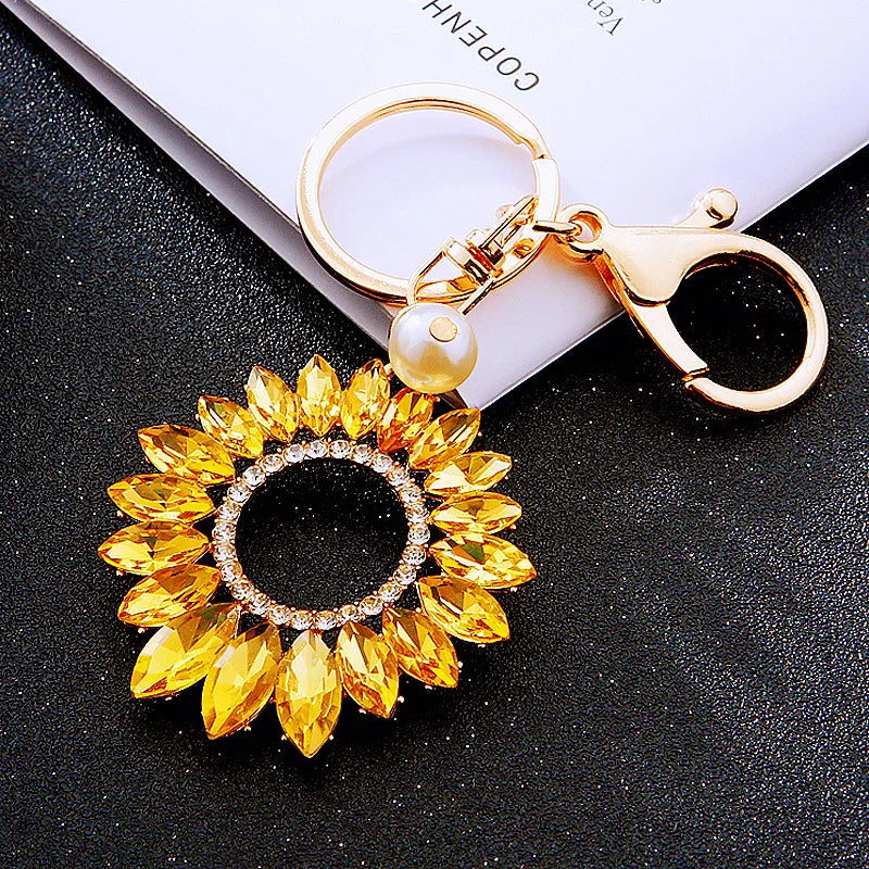 luxurious lady sunflower metal women's bag pendant keychain