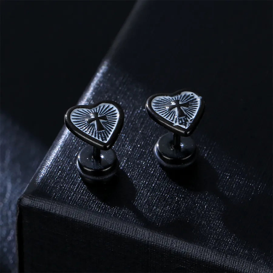 hip-hop cross heart shape stainless steel plating ear studs 1 pair