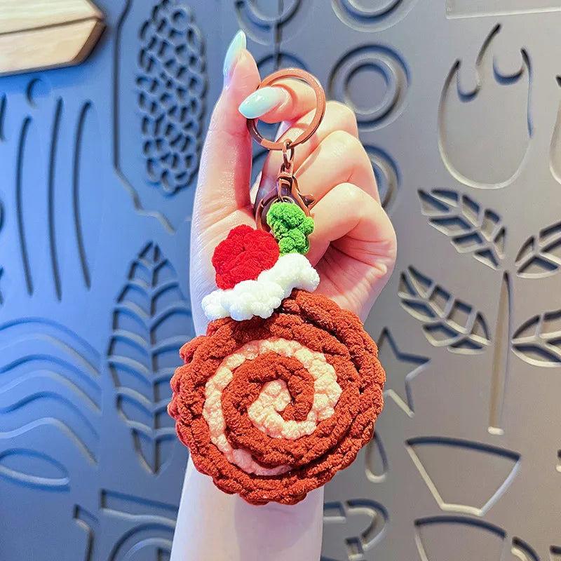 Creative Cartoon Plush Swiss Roll Keychain Cute Macaron Pendant Couple Bag Charm Small Gift Wholesale