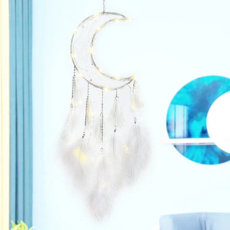 Simple Style Moon Feather Iron Dreamcatcher Wall Art