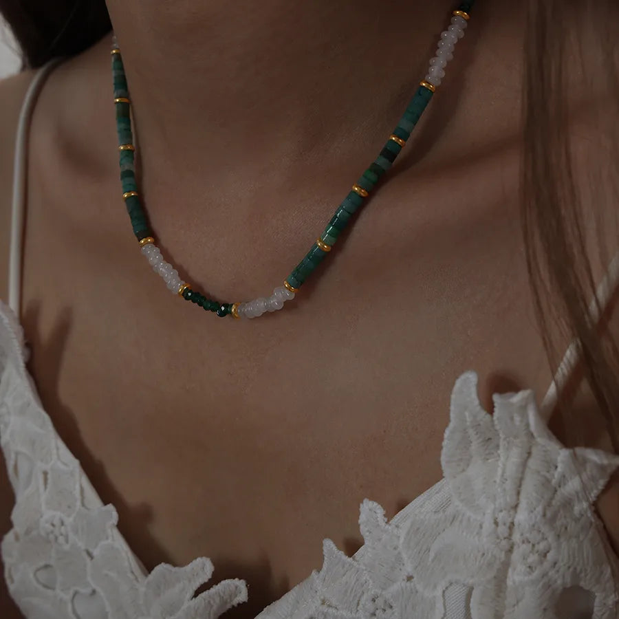 elegant luxurious multicolor natural stone beaded plating 18k gold plated necklace