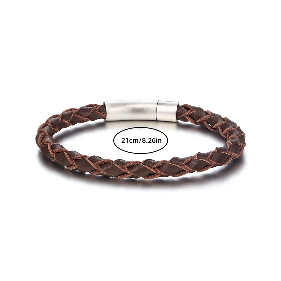 Classic Style Solid Color 304 Stainless Steel Pu Leather Handmade Men'S Bangle
